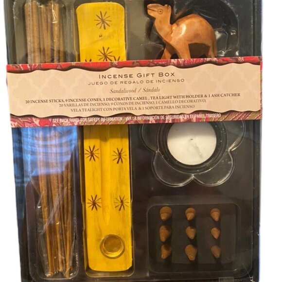 4 SANDALWOOD Incense Gift Box Tea Lights w/ Holder, Ash Catcher, Sticks & Cones - Picture 1 of 4